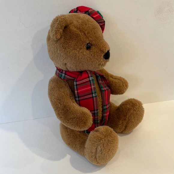 Vintage 1984 Dakin Christmas brown plush bear toy jointed movable arms and legs - Picture 3 of 11